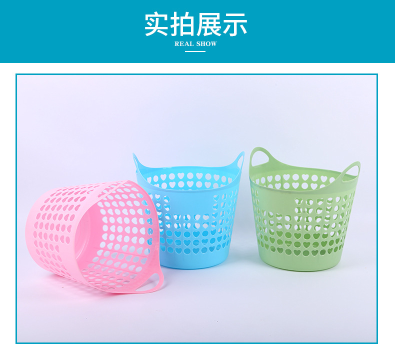 Factory wholesale household plastic storage baskets, simple dirty clothes storage baskets, circular grid hand-held dirty clothes baskets pic 12