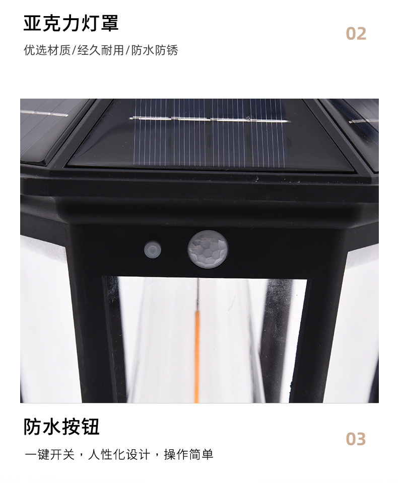 跨境复古庭院灯户外庭院氛围方形投光灯 太阳能路灯防水照明灯详情12