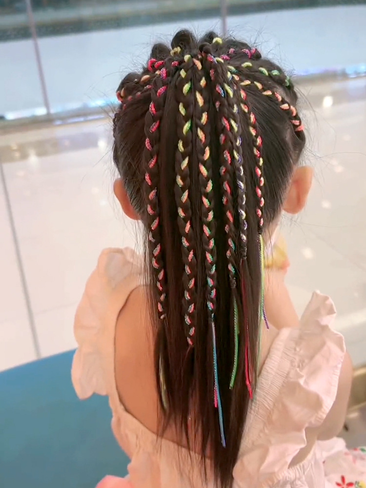 女童加粗银丝闪粉彩绳闪亮七彩渐变编发绳舞台表演彩虹色甜酷发饰详情5