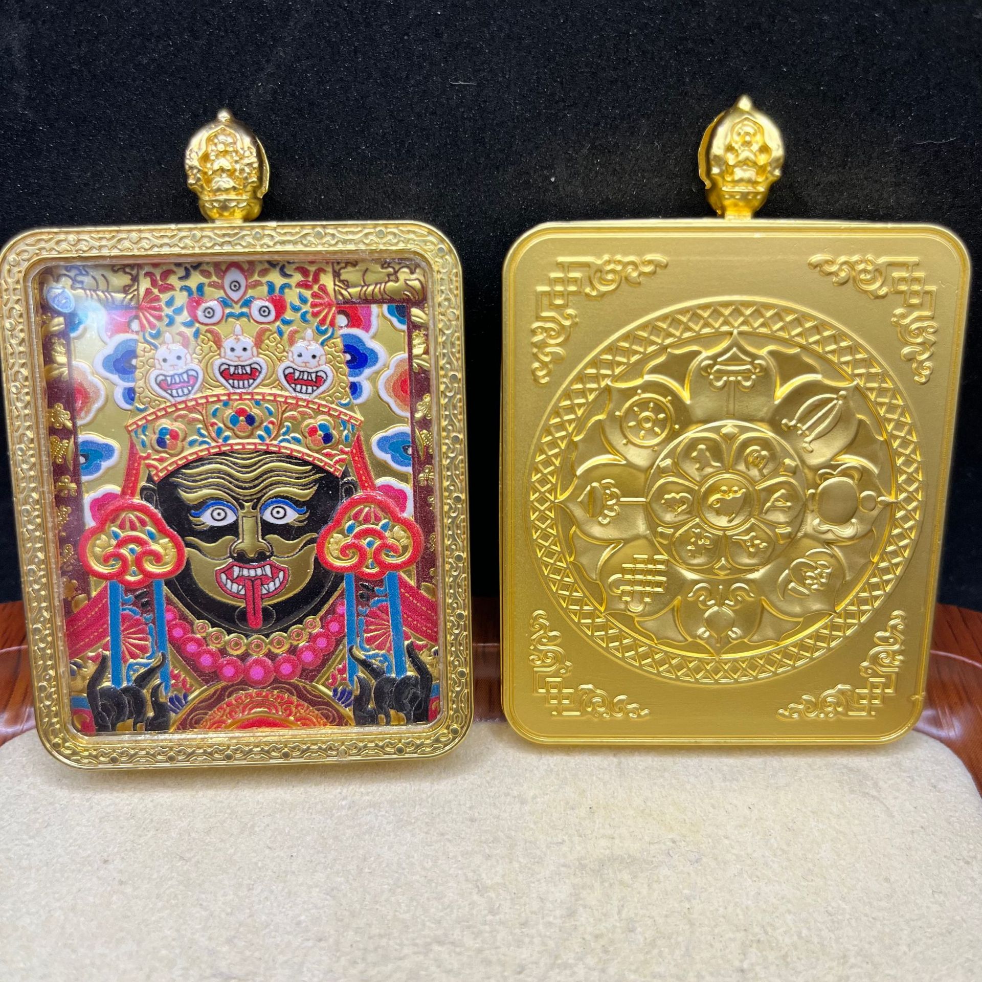 单面藏式浮雕合金唐卡文殊普贤本命佛随身佛牌黄财神吊坠详情15