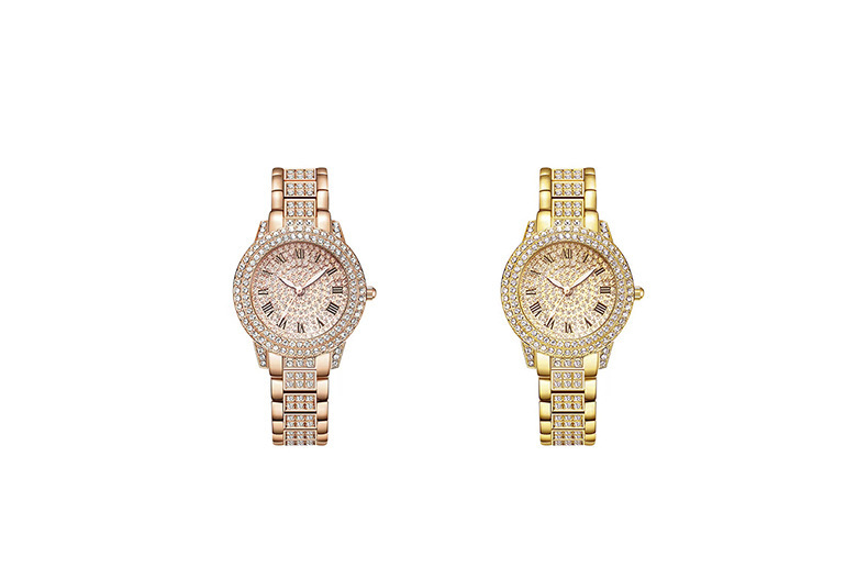 电子手表女小众高级感镶钻石英表学生玫瑰金罗马纹满钻女表批发详情12