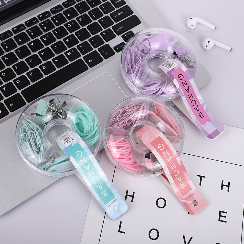 Macaron-colored paper clip keychain creative combination, colorful magnetic buckle rubber band long tail clip multi-functional set pic 7