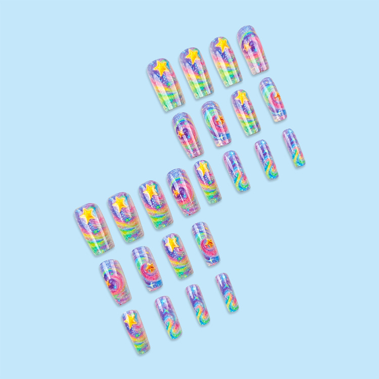 Wholesale of starry gradient nail nails, star relief nail patches, and popular planetary wearable nails in Europe and America pic 22