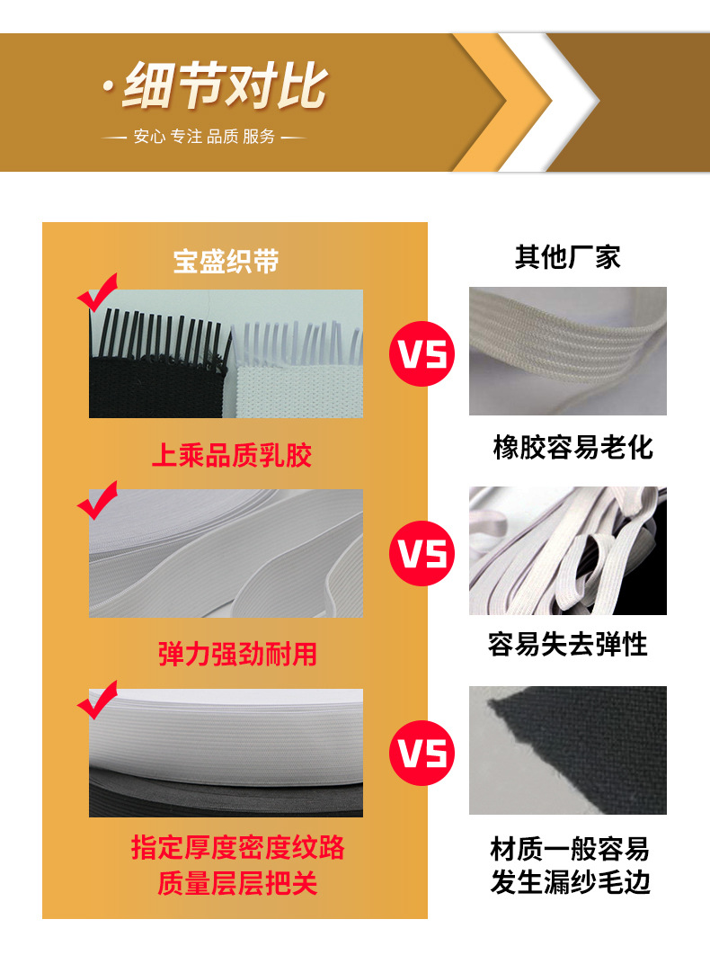 厂家现货高弹6MM黑白色扁窄走马松紧带 床笠袖套收口跑马松紧带详情12
