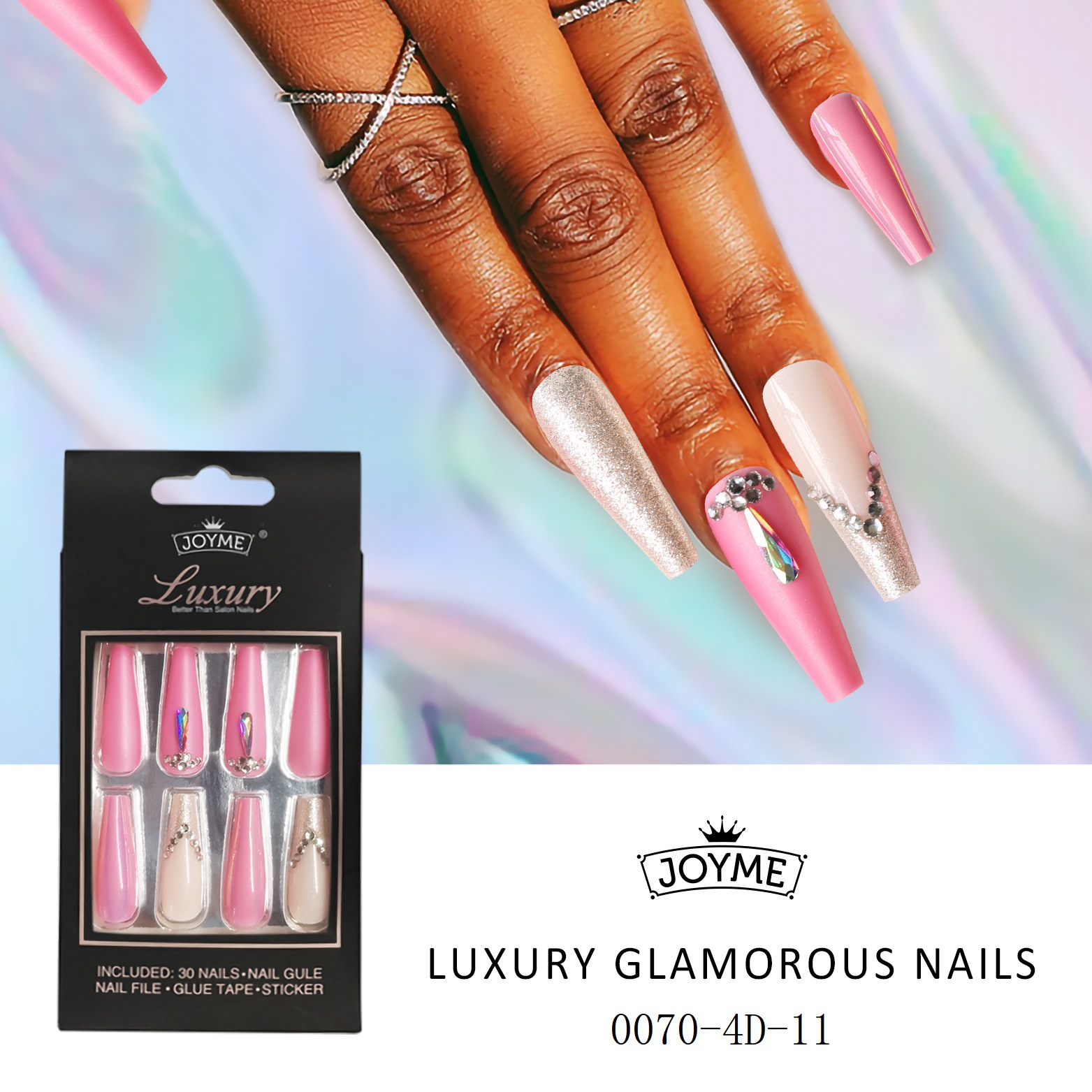 Special offer on 30 pieces of long ballet nail nail patches with diamonds pic 21