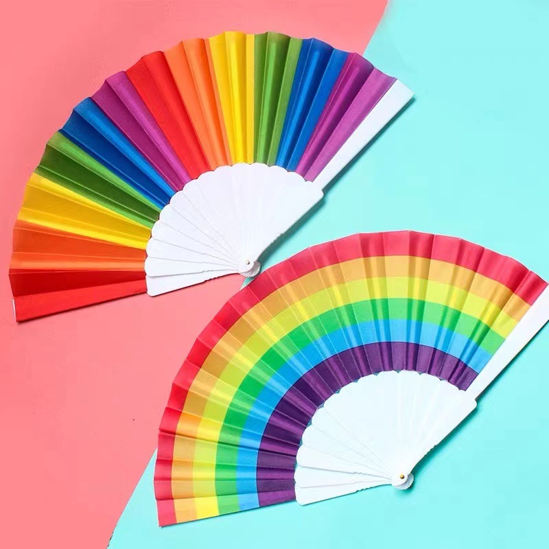 Summer color-blocking disco, cool rainbow fan, student Harajuku, wind pose, dance, square dance, folding fan, cool fan, street stall, street stall pic 8