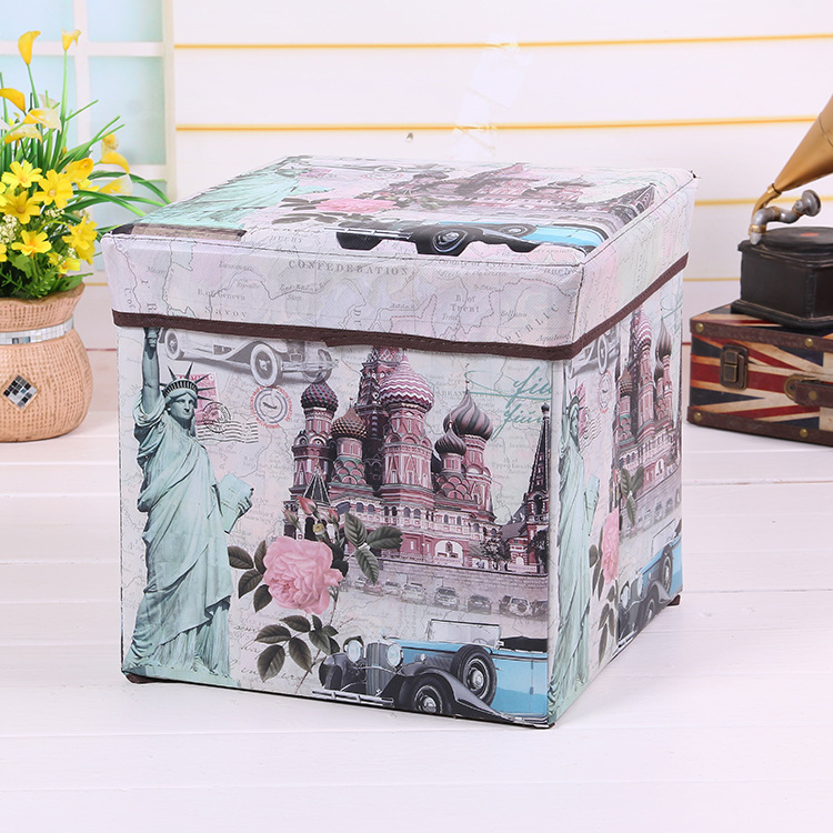 British retro square non-woven fabric storage stool, folding storage stool, BOX storage box, fabric storage box pic 8