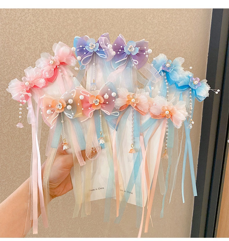 儿童发夹古风发饰花朵蝴蝶流苏步摇汉服超仙珍珠琉璃吊坠公主头饰详情21