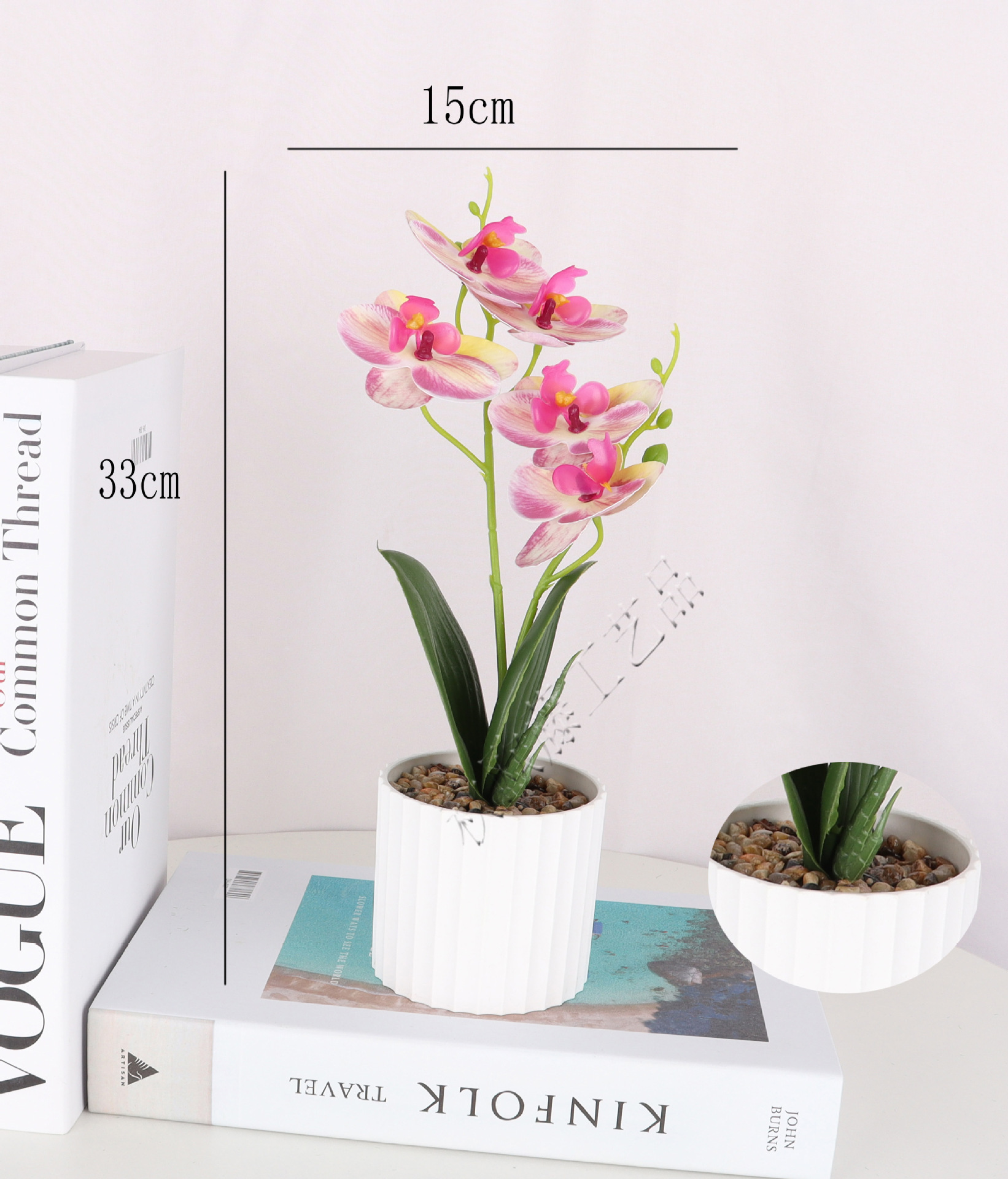 仿真3D蝴蝶兰2叉5头盆栽/仿真盆景/仿真花创意内室小摆件/亚马逊详情3