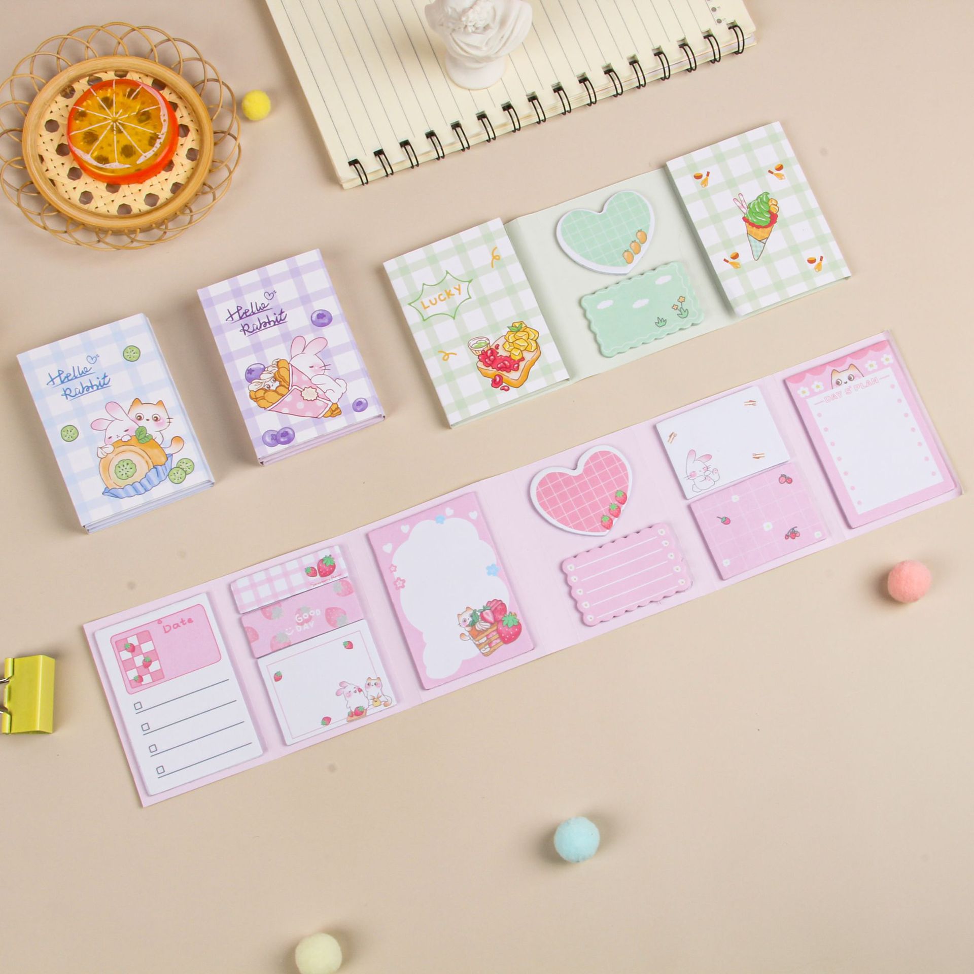 Customized creative cartoon sticky notes, cat and rabbit combination sticky notes, custom-made cute sticky note stickers, wholesale index stickers pic 7