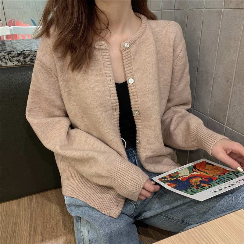 秋冬2021新款韩版宽松百搭毛衣外套女外搭短款针织开衫内搭上衣潮详情22
