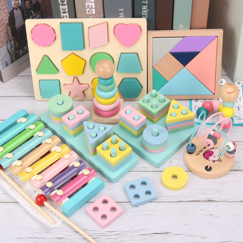A new type of fishing trap column three-in-one geometric shape column set is a wooden toy for early education of boys and girls in kindergartens pic 4