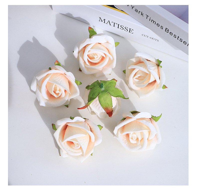 批发5cm绒布玫瑰花蕾仿真花 新娘手腕花DIY婚庆手捧蛋糕装饰花头详情30