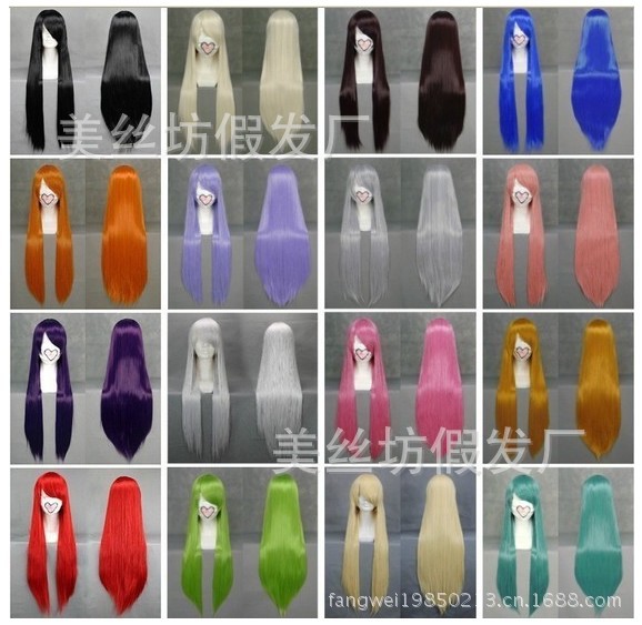 Anime universal cosplay wig, realistic multi-color long straight hair with long bangs, 80CM cosplay wig pic 7
