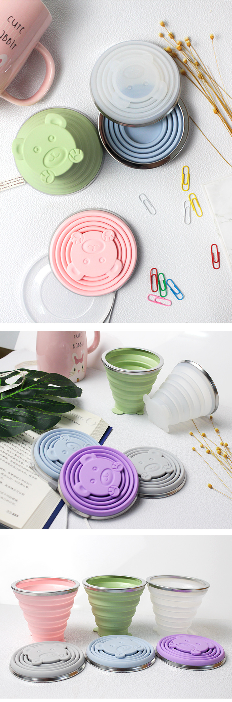 Factory direct sales: Outdoor travel portable cups, folding cups, telescopic mouthwash cups, creative portable cartoon silicone folding cups pic 48