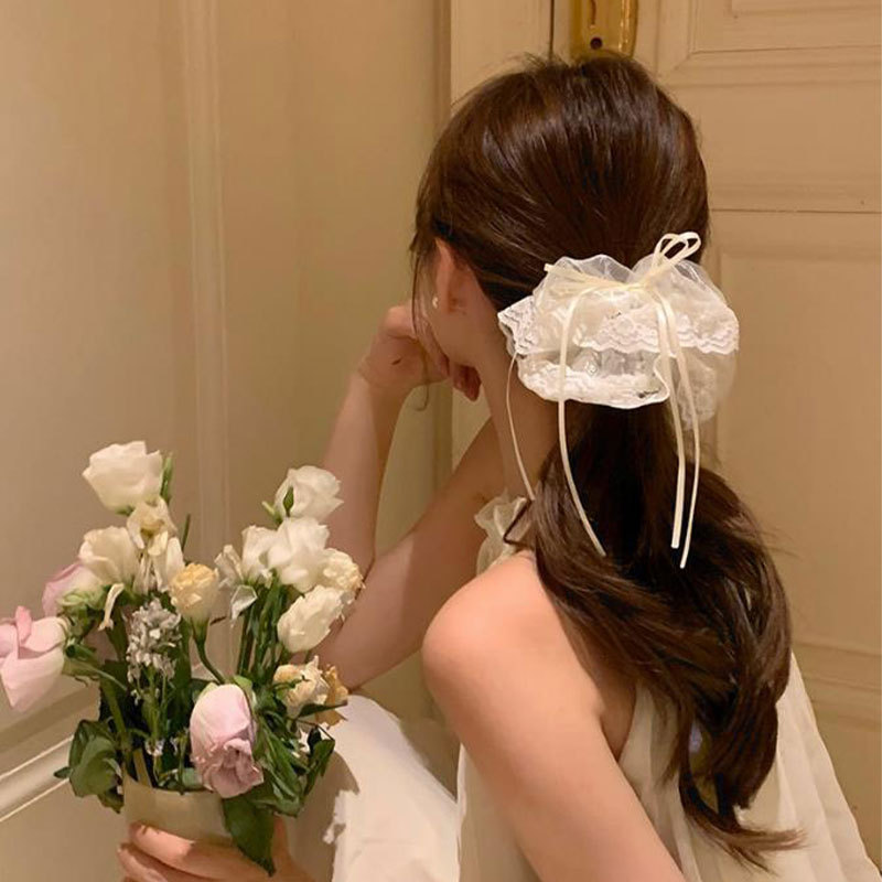 韩系轻奢人鱼姬透明蕾丝刺绣蝴蝶结大肠圈女甜美扎头绳气质发饰详情8