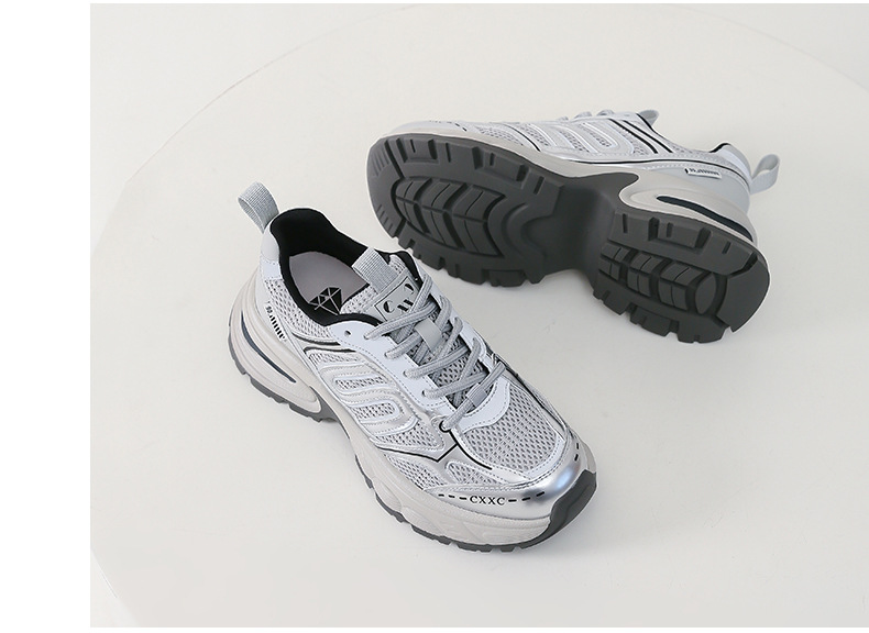 银色老爹鞋女百搭防滑2024夏季运动鞋子女红色透气轻便增高跑步鞋详情30