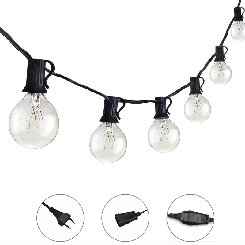 25 plug-in tungsten filament lamps, G40 clear light, 110V-220V tungsten filament garden lamp, Christmas lamp string, g40 string pic 2