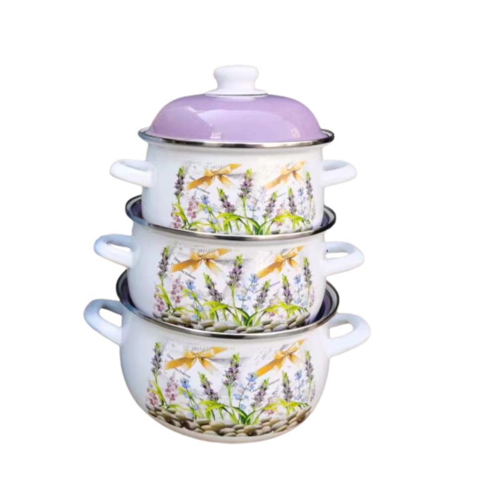 Enamel stew pot, soup pot with lid, thickened preservation three-piece set wholesale. Russian flower can be used over open flame 16-18-20 pic 9