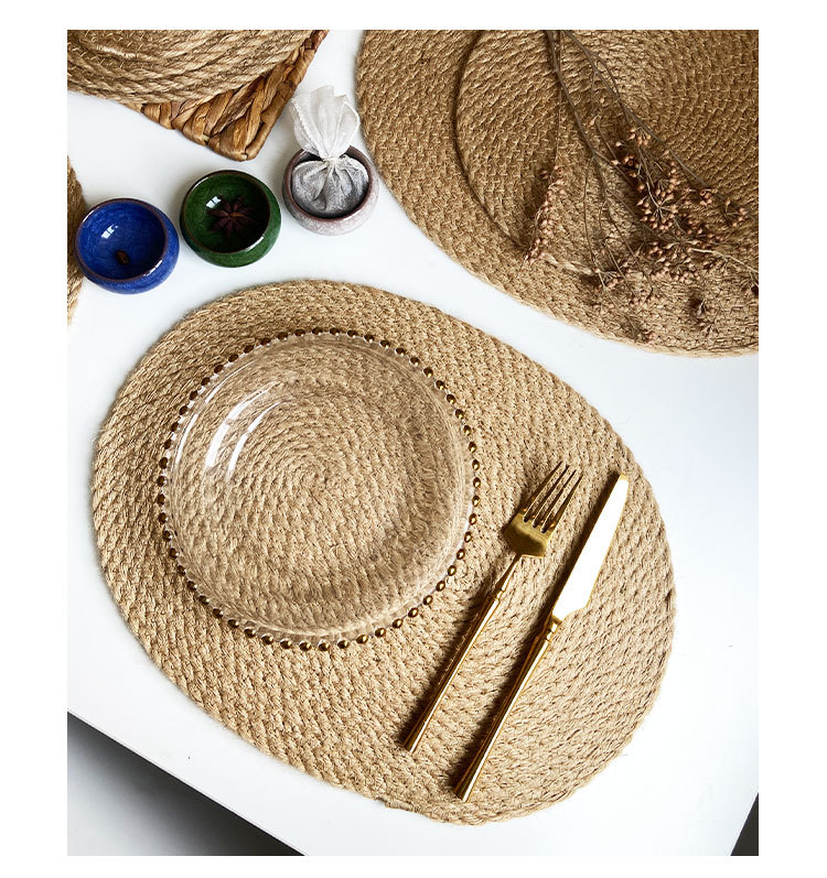 Chao Du coarse jute heat insulation pad, ins style semi-hand-woven, fashionable, simple and elegant, high-end placemats, linen heat-resistant plate pads, household heat-resistant clay pot pads, placemats, coasters, heat insulation pads pic 12