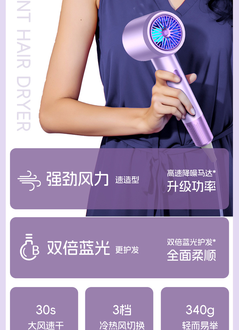 2024新款学生宿舍恒温小功率吹风机300W500W不伤发吹风筒批发跨境详情6