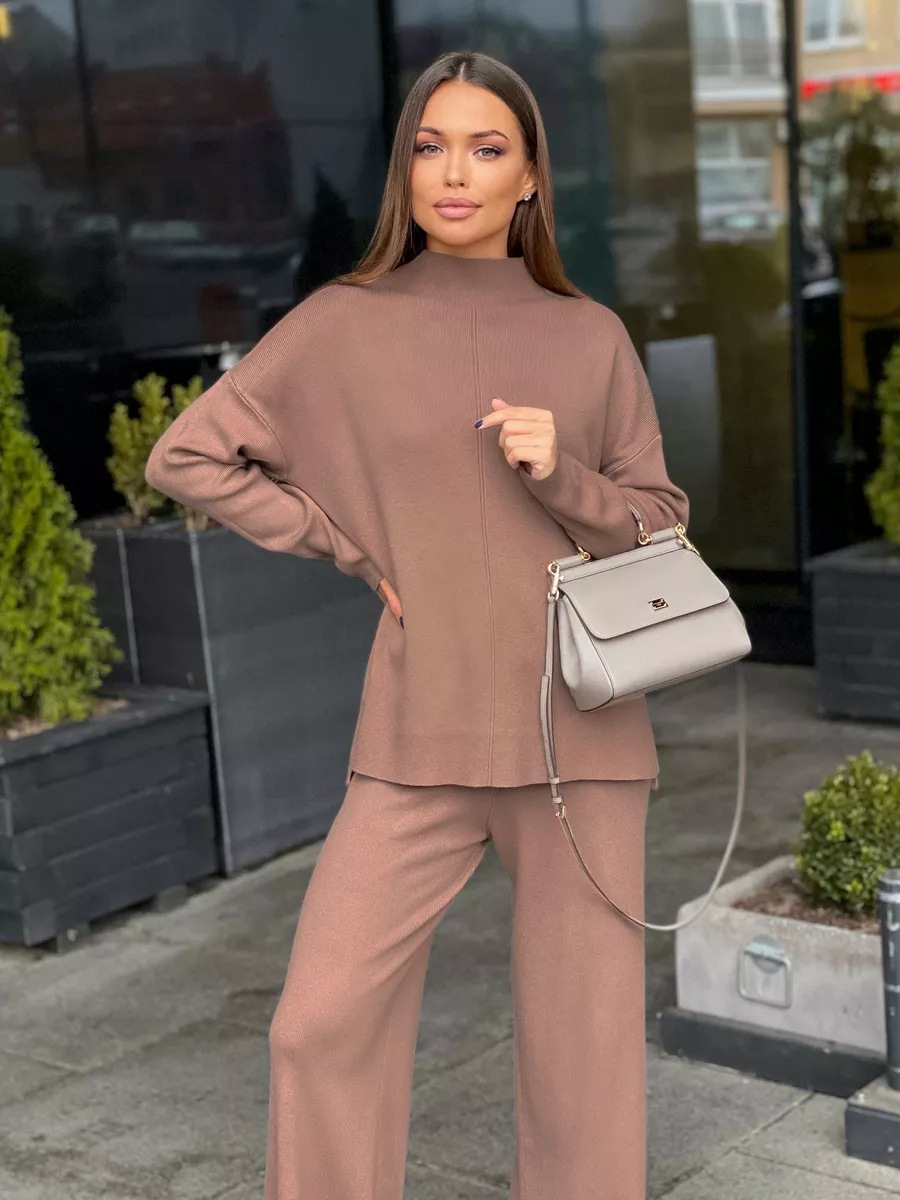 秋冬俄罗斯长袖宽松休闲长裤毛衣套装女跨境欧美热卖开叉套装详情18