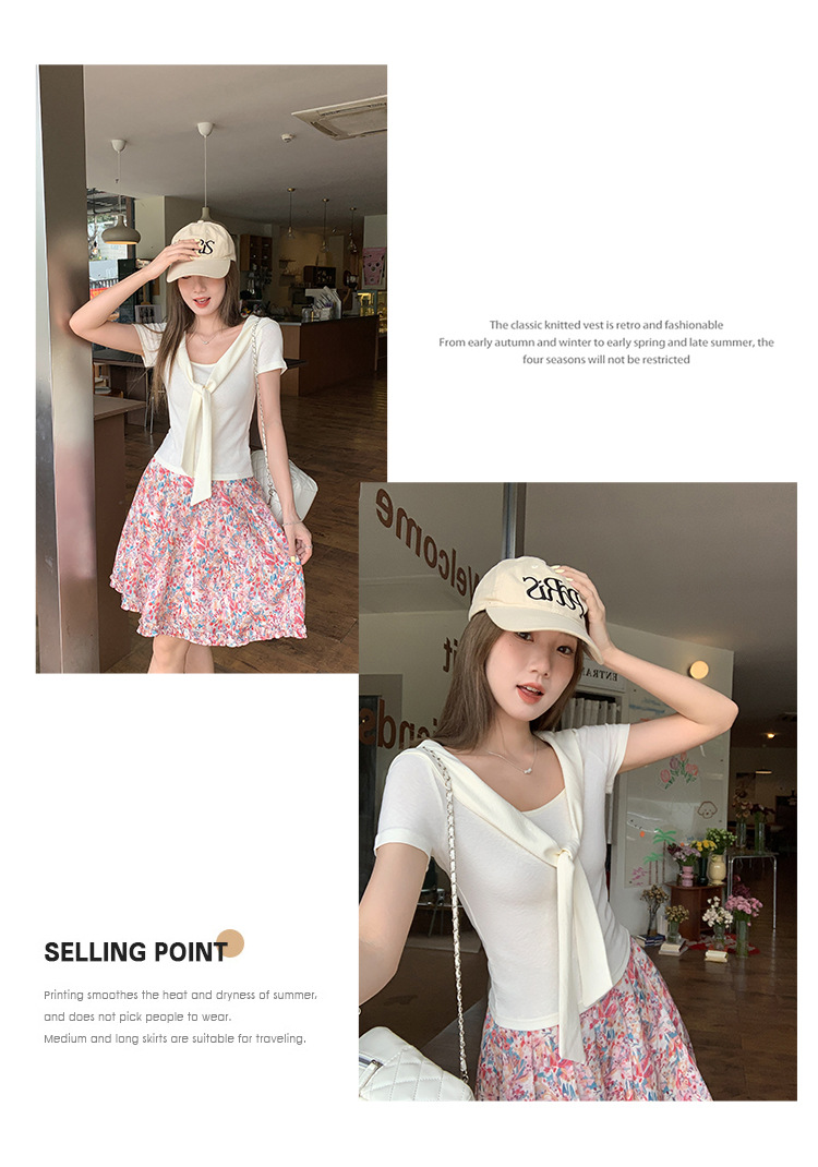 假两件设计感披肩v领短袖t恤女2025夏季新款法式温柔休闲百搭上衣详情16