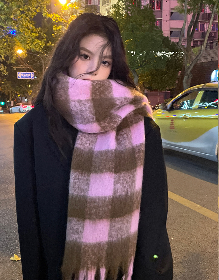 秋冬季围巾女千鸟格仿羊绒针织保暖加厚高级感韩版学生情侣围脖详情7