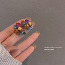 韩国高级感流苏长款耳坠女轻奢大气花朵锆石耳环S925银针耳饰批发详情7