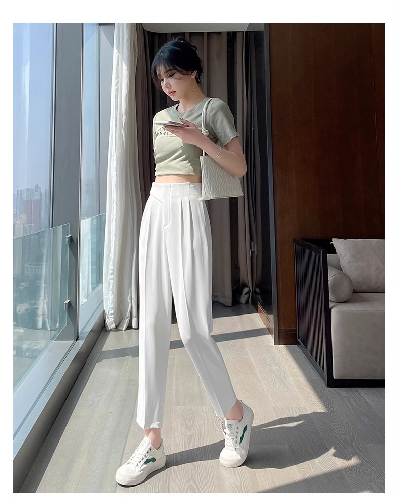 包边好质量双纽扣设计高品质哈伦裤冰丝西装裤女九分烟管裤休闲裤详情36