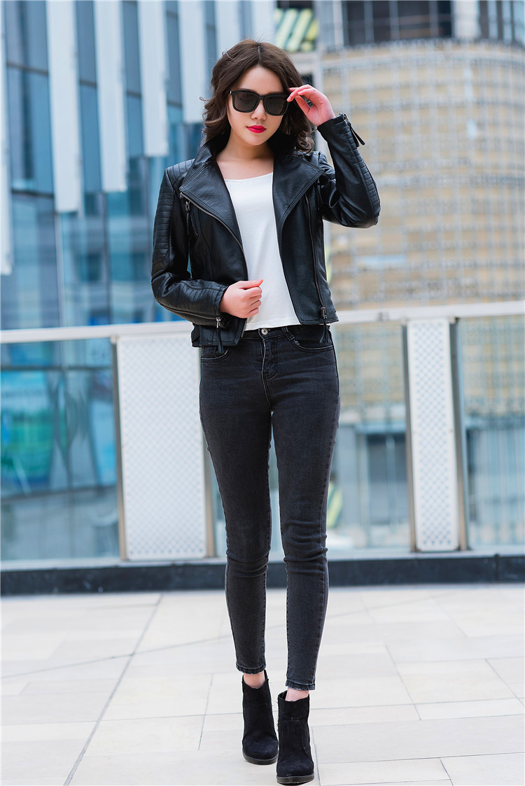 韩版新款莫文蔚明星同款机车PU皮衣女装上衣皮夹克短款修身显瘦黑详情2