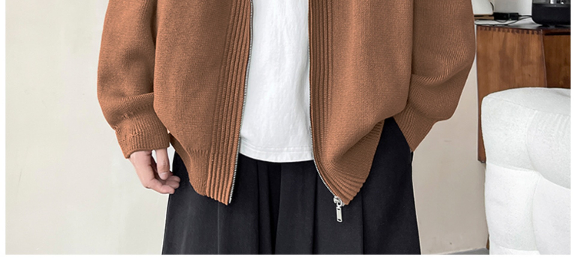 Laid-back style zipper sweater for men, autumn and winter American stand-up collar cardigan, loose trendy couple knitted sweater, casual coat pic 7