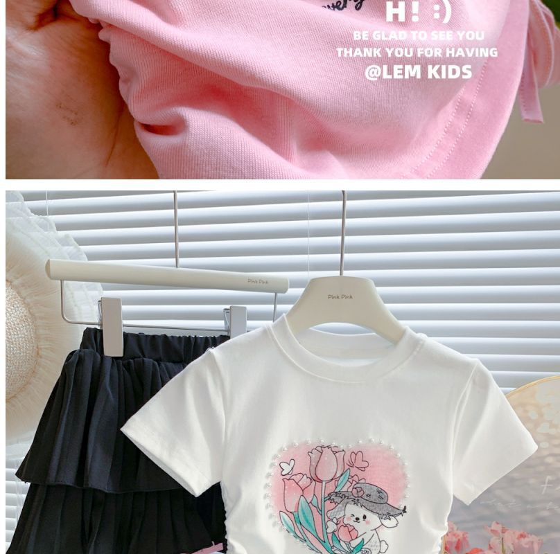 女宝宝抽绳半袖冰丝上衣24夏季新款女童珍珠爱心甜美卡通短袖T恤详情9