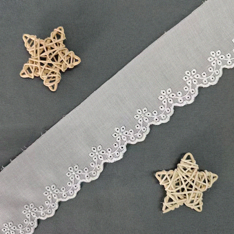 Wholesale of cotton embroidered lace, hollowed-out lace, embroidered skirt hem, clothing accessories, milk silk, perforated, barcode 2.5 pic 99