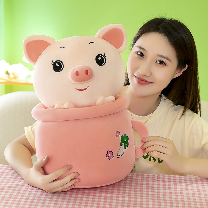 Cartoon rabbit, panda, cute piggy, milk tea cup, dual-purpose throw pillow blanket, two-in-one blanket, office midday rest pillow pic 1