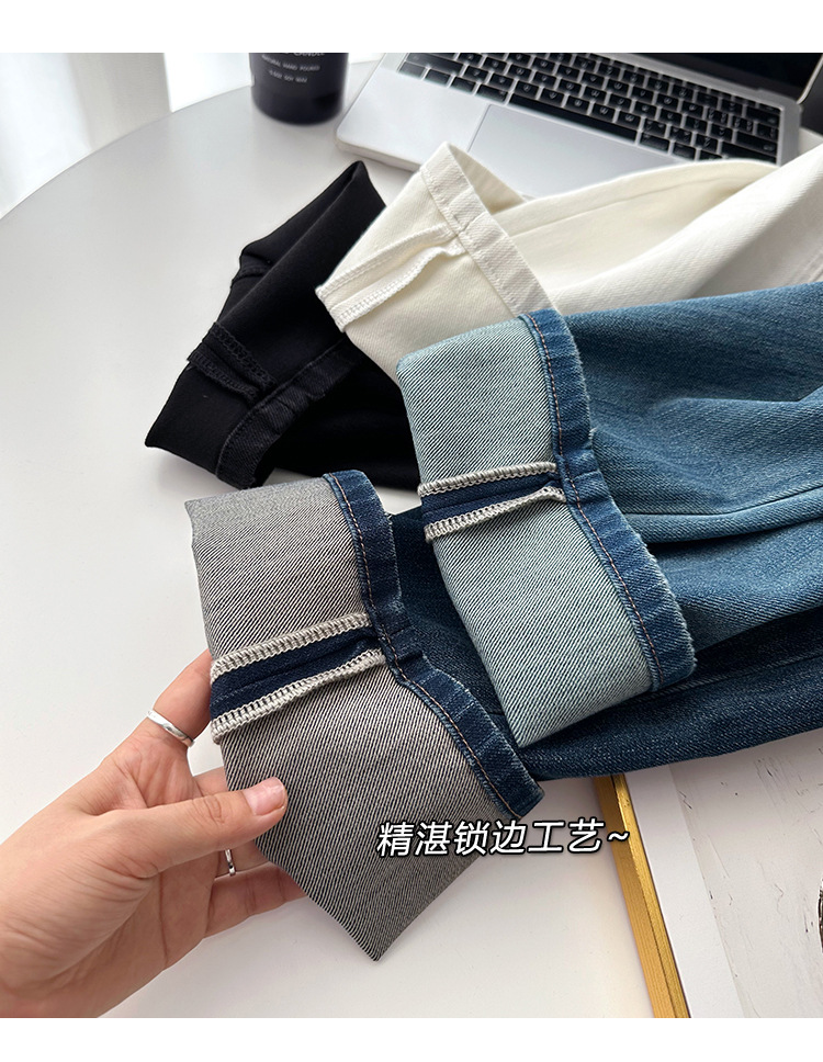 Close your eyes and join the series! New four-sided stretch fleece jeans for women in autumn and winter, slim and leg-slimming, straight-leg wide-leg pants pic 41
