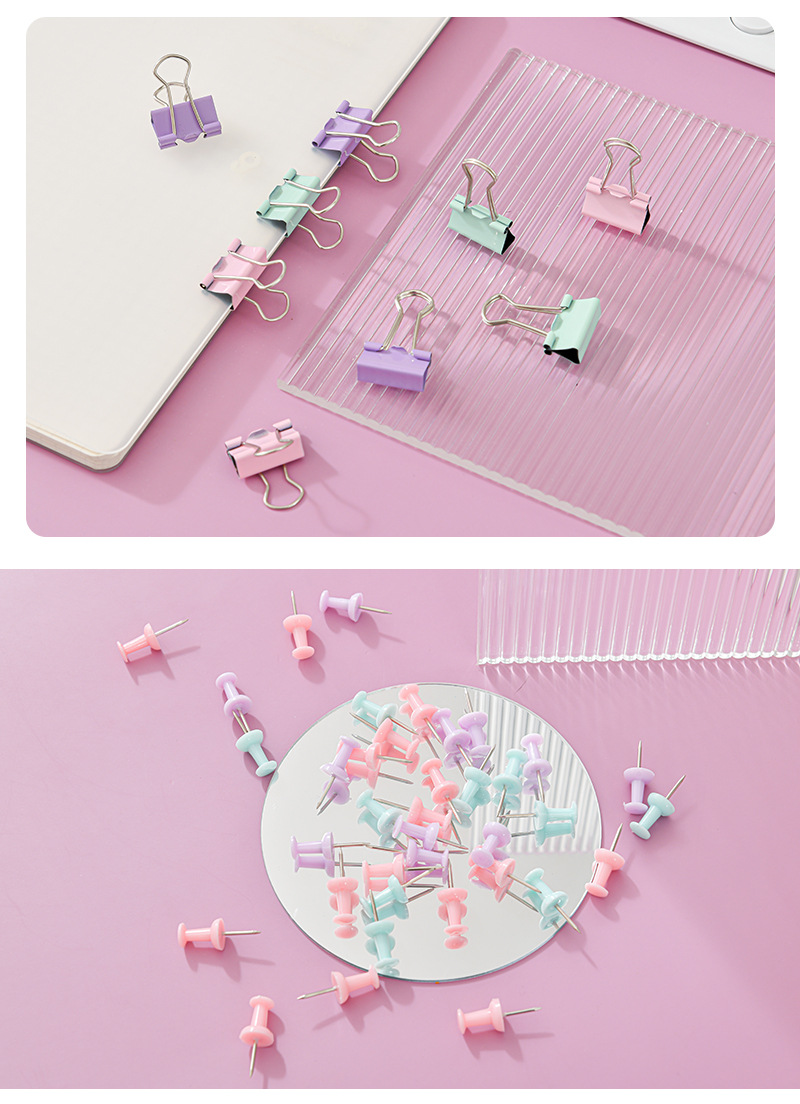 Macaron-colored paper clip and rubber band office set, 6-compartment bucket, drawing pin, long tail clip, multi-specification storage set pic 17