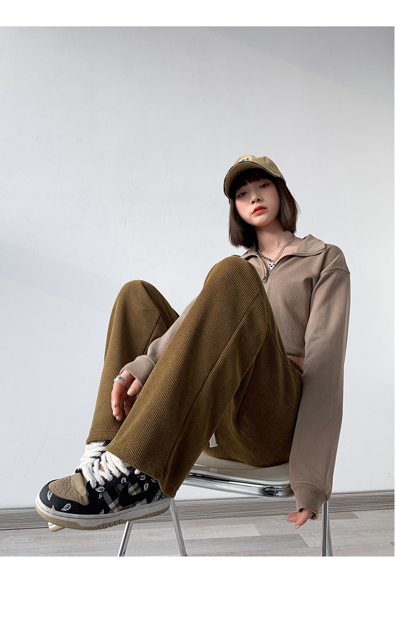 New autumn and winter European cotton fleece wide-leg pants for women: high-waisted, slimming, loose, drawstring, versatile, straight-leg, drape, pocket casual pants pic 21