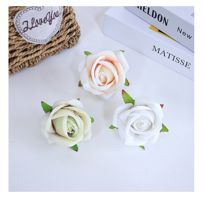 批发5cm绒布玫瑰花蕾仿真花 新娘手腕花DIY婚庆手捧蛋糕装饰花头详情28