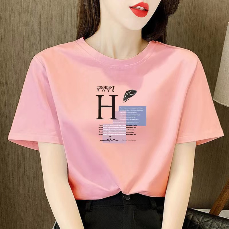 白色女士棉短袖T恤女2023新款夏季小个子体恤正肩大码印花上衣详情29