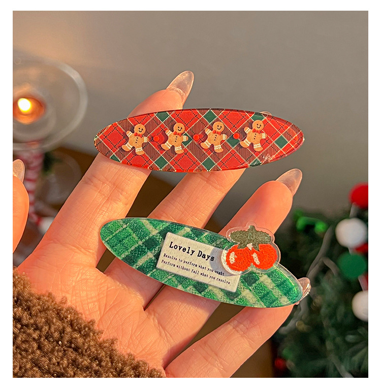 圣诞节格纹发夹可爱姜饼人刘海夹发卡少女心边夹儿童鸭嘴夹发饰详情4