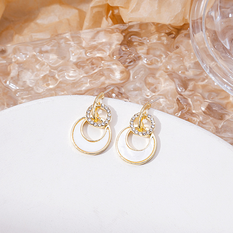 超闪镶钻双层圆圈耳环女ins风轻奢风简约设计时尚镂空耳钉女详情3
