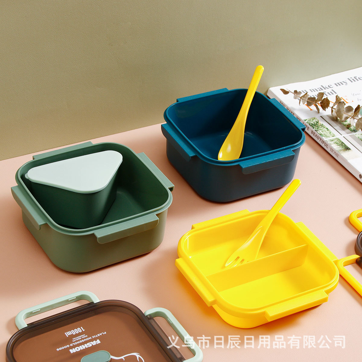 日式微波炉方形饭盒上班族学生可加热餐盒大容量户外便当盒带叉勺详情5