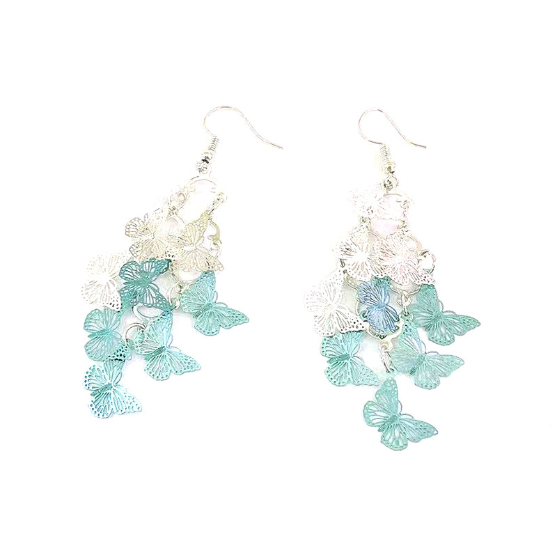 New diagonal flying seven-color dynamic butterfly earrings, European and American cross-border small nine-piece color-blocking computer piece earrings color order pic 6