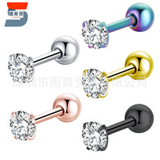 厂家钛钢时尚圆形锆石细针耳钉不锈钢电镀镶钻四爪双钻锆石耳环详情8