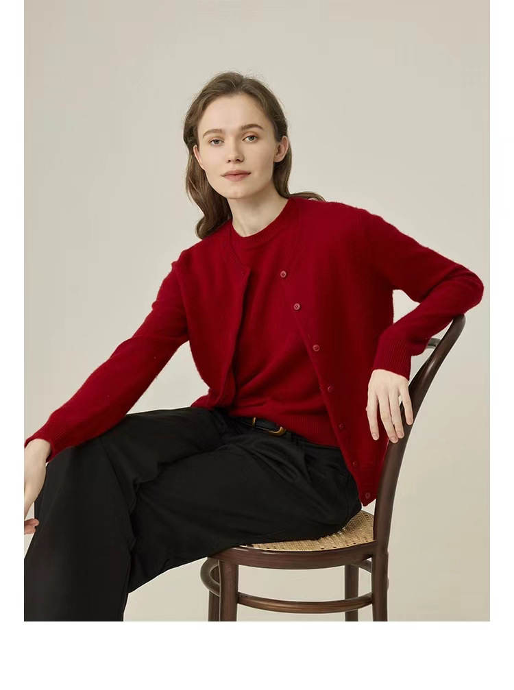 Qili Colorful Gemstone 12-color seamless one-piece Merino wool button cardigan, a versatile knitted long-sleeved top for commuting pic 36