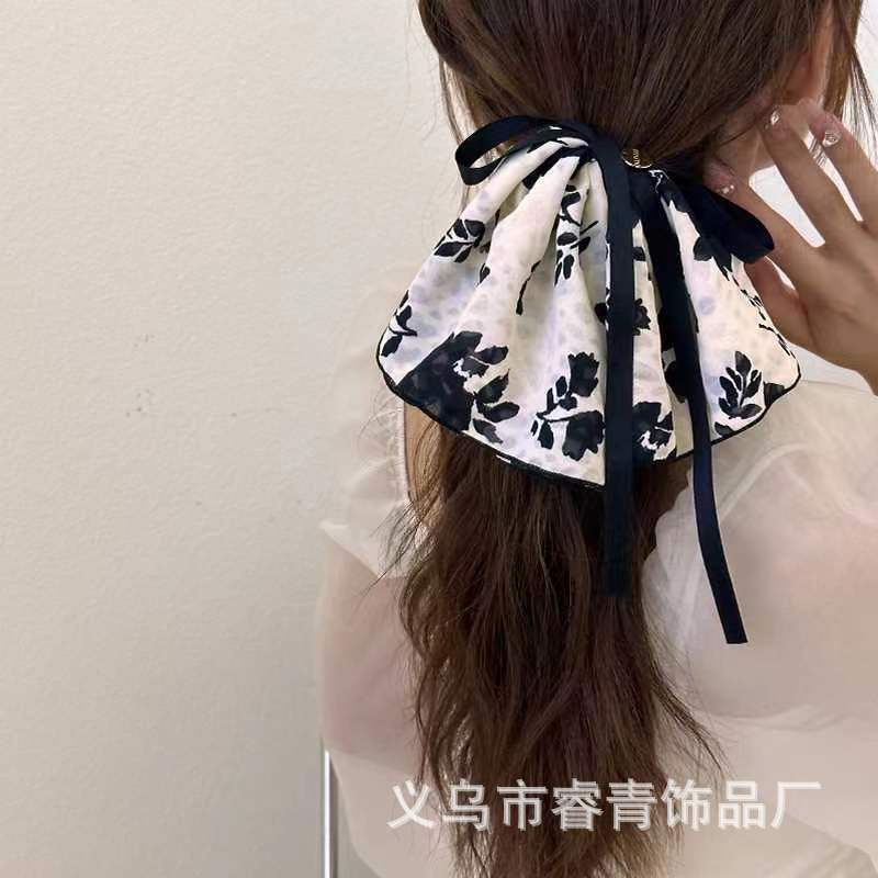 The 2023 new retro printed bow ink-wash skirt hem, hair band and headband exude a gentle and elegant feminine touch pic 4