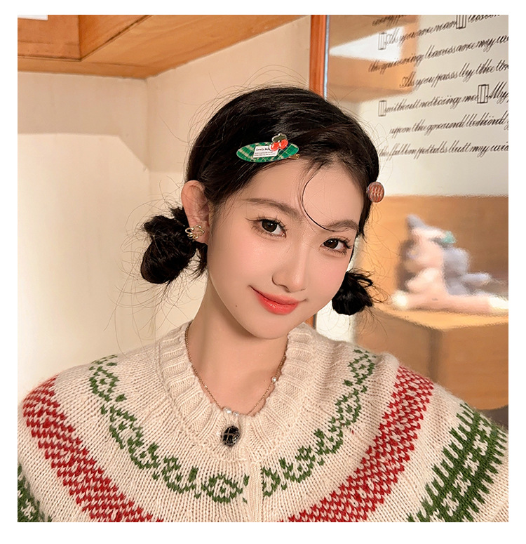 圣诞节格纹发夹可爱姜饼人刘海夹发卡少女心边夹儿童鸭嘴夹发饰详情9