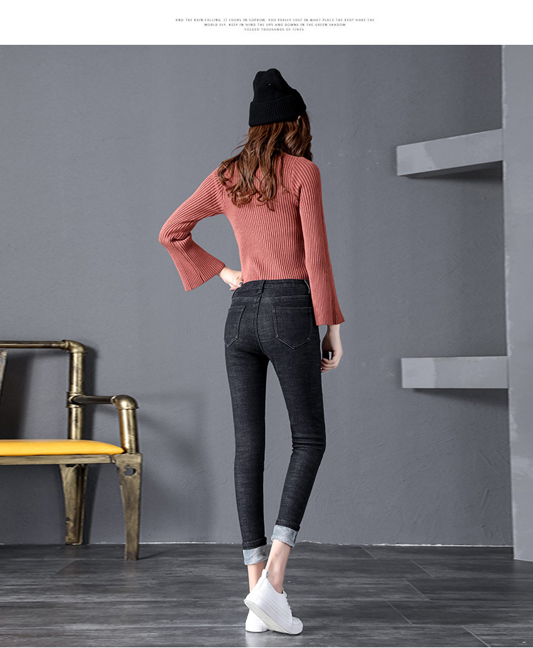 Winter fleece jeans for women, high-waisted, thick and warm Korean-style elastic slimming outerwear, small leg pants factory direct sales pic 26
