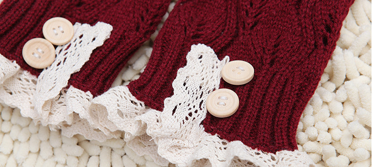 Korean knitted warm leg guards for autumn and winter, sweet solid color lace cutout leg covers, loose button ankle boot covers pic 50